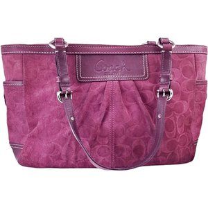 Authentic COACH Burgandy Suede Leather Logo Satchel Purse Handbag #F14000